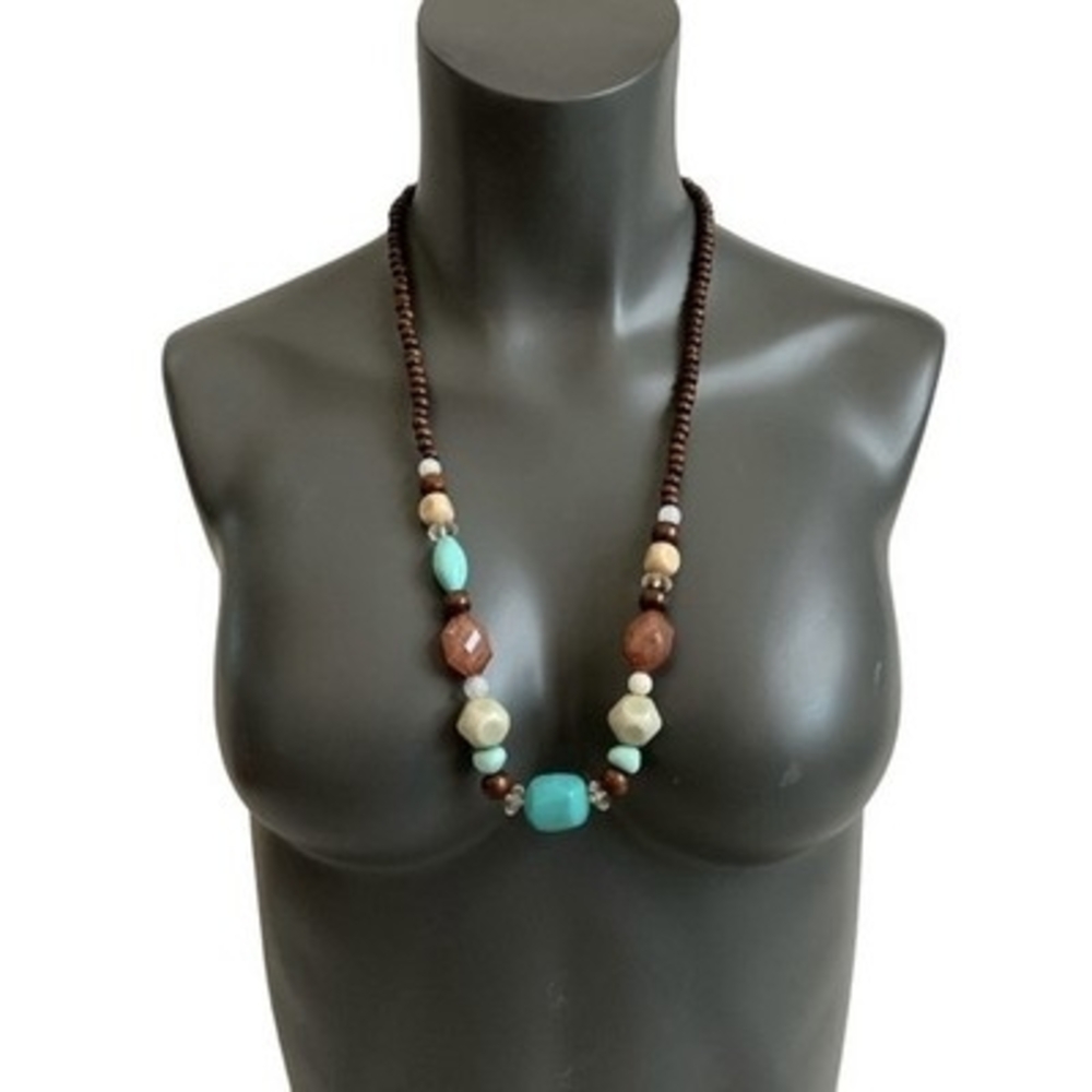 Boho Multicolored Acrylic Beaded Statement Necklace 29" Very Good